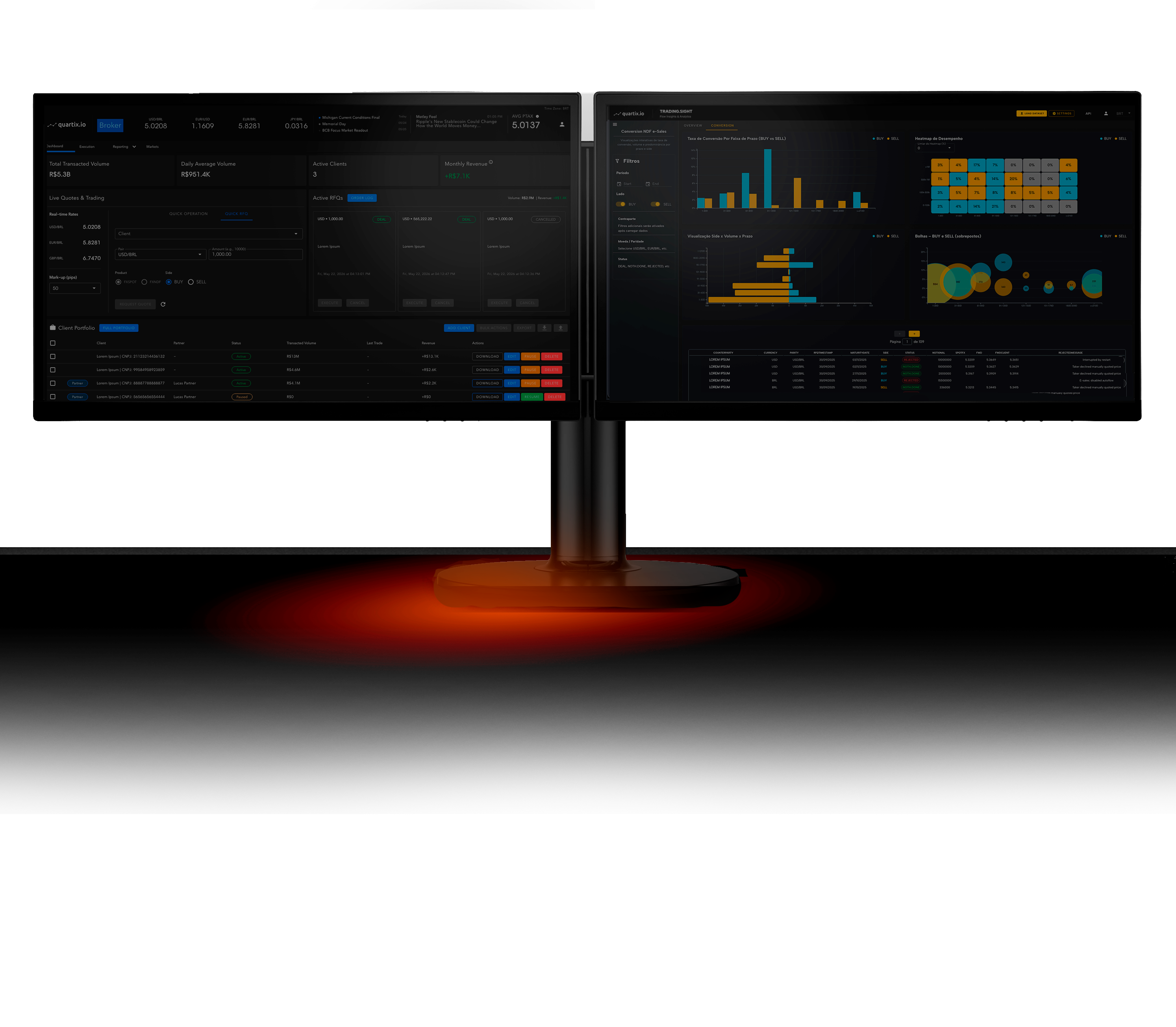 Visual showcase of the quartix.io product interface