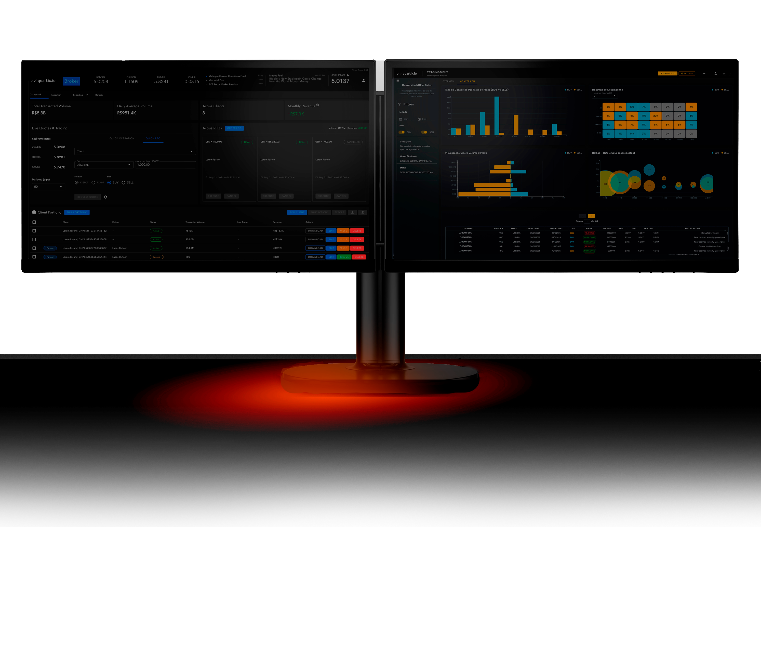 Visual showcase of the quartix.io product interface